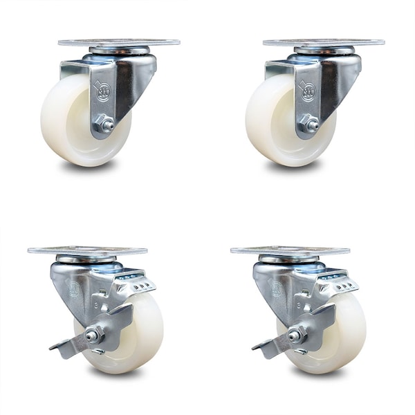 3 Inch Nylon Wheel Swivel Top Plate Caster Set with 2 Brakes